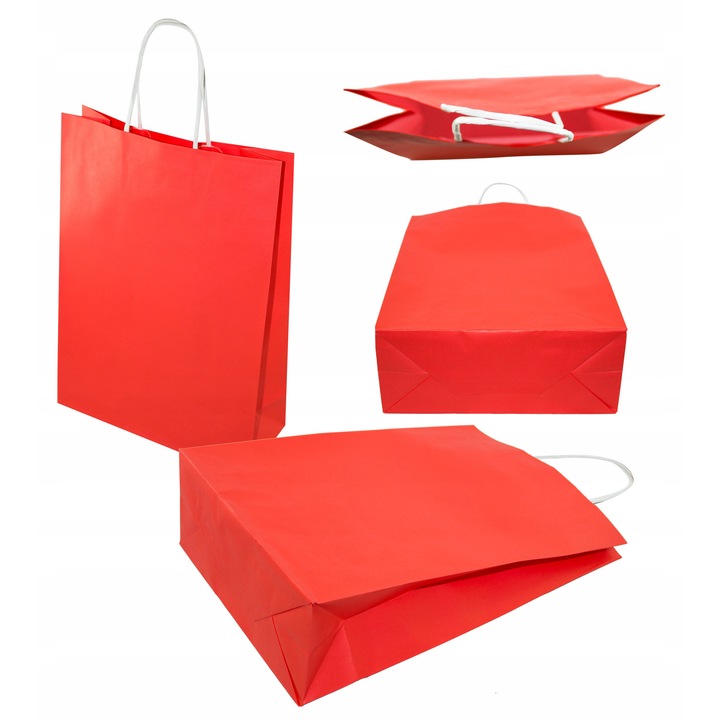 Set 5 torbe de hartie rosii 24x10x34 cm, Allbag, elegante pentru cadouri si cumparaturi