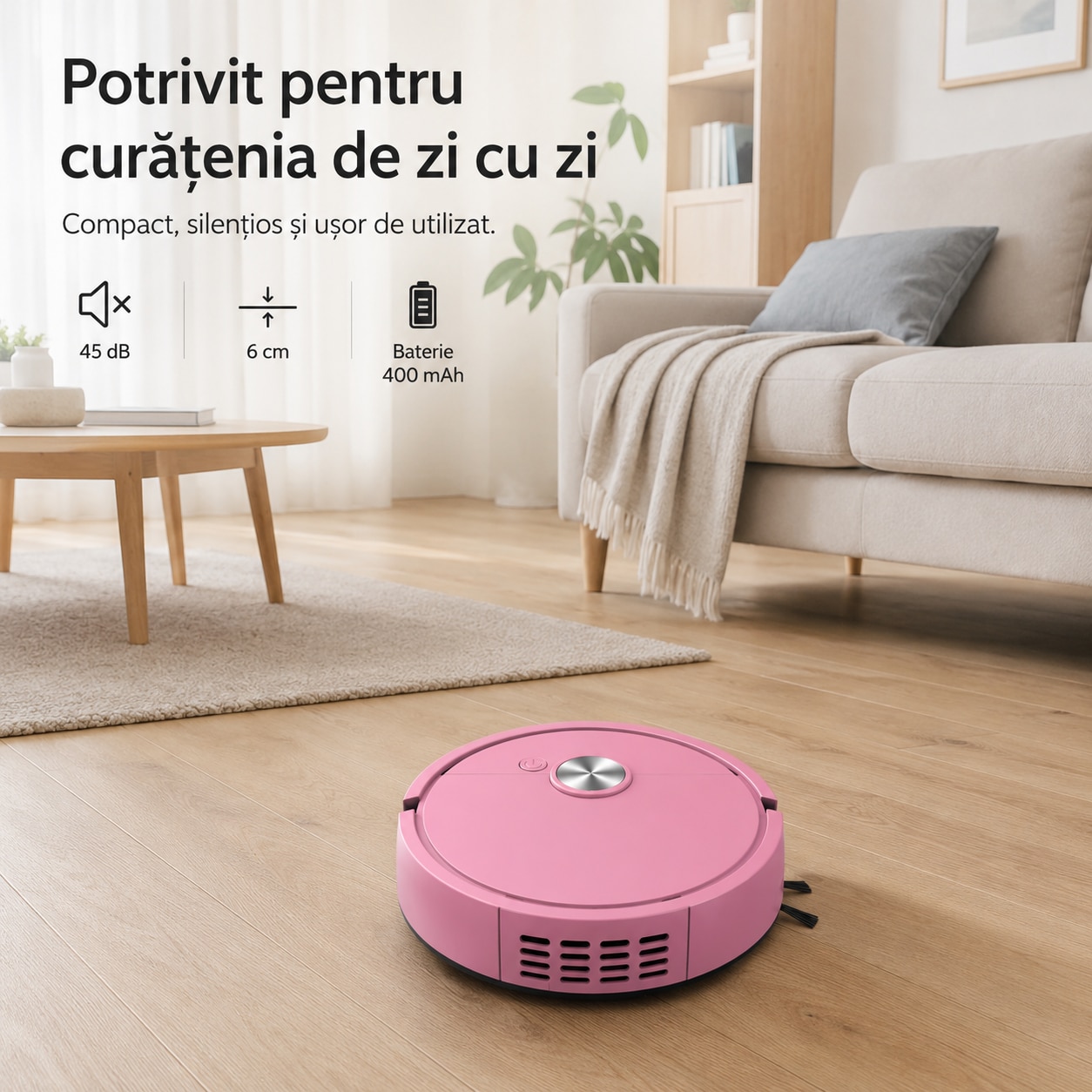 Aspirator robot, XLY, 3 in 1, curatare automata, pentru podele dure, roz