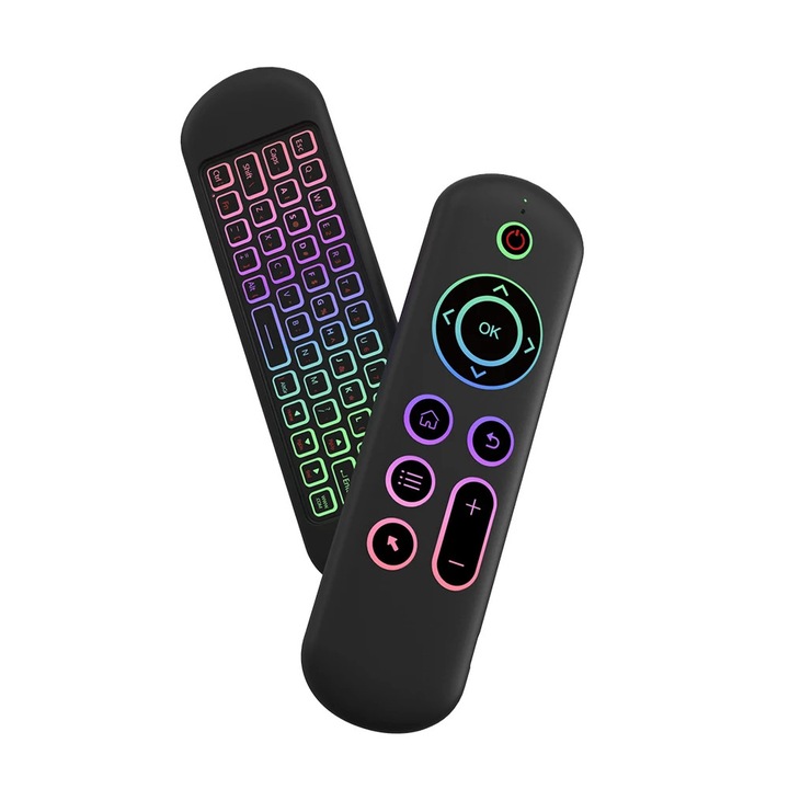 Telecomanda wireless cu tastatura QWERTY, 58 butoane, senzor giroscop, 2.4G, 155x45x8mm, multicolor