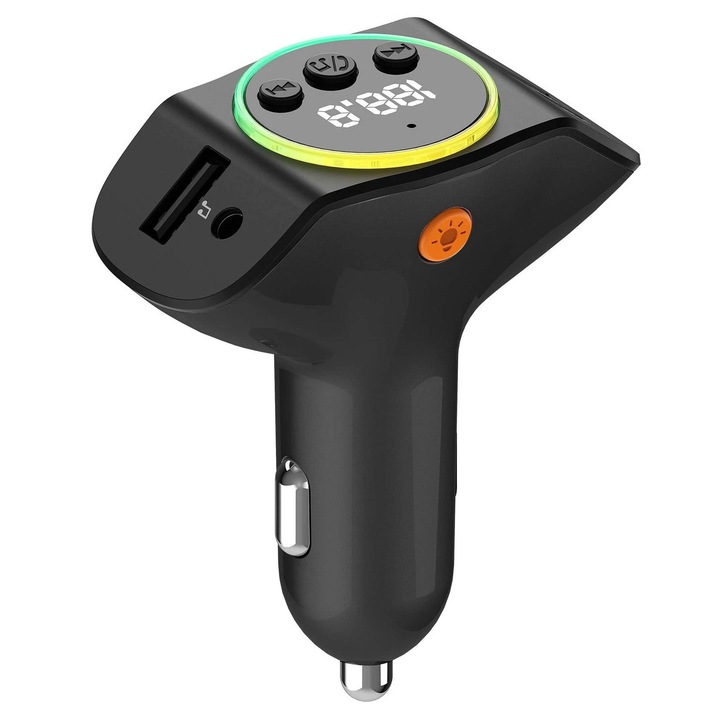 Transmitator FM Bluetooth 5.3, 7 culori RGB, compatibil cu vehicule 12V-24V