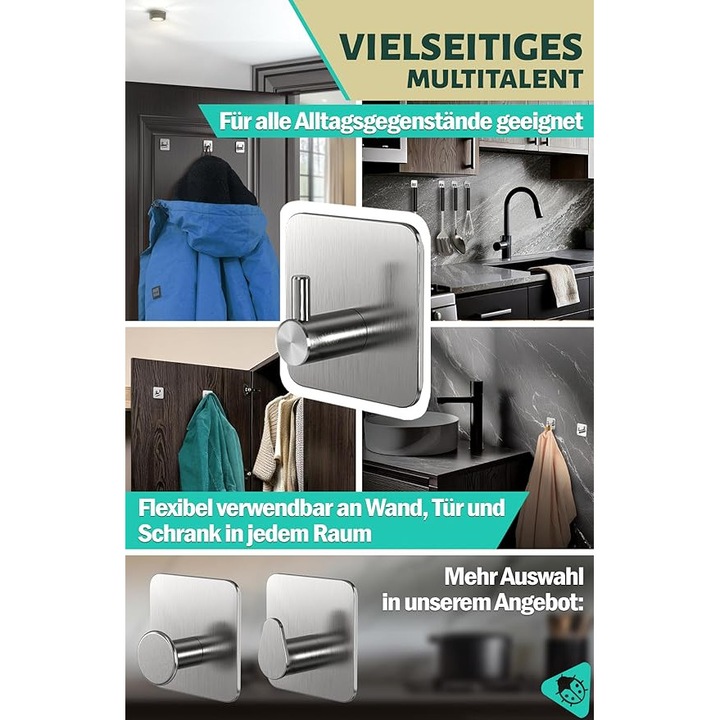 Set suporturi adezive pentru prosoape (6 bucati), inox rezistent la apa, pentru haine, palarii, prosoape, halate