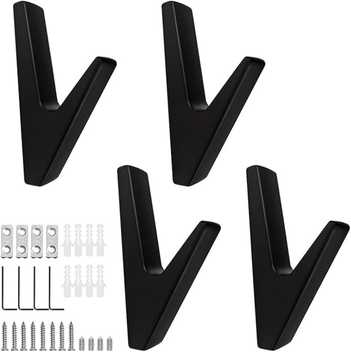 Suporturi pentru prosoape, 4 carlige negre, panou acustic, material aliaj de zinc, montare pe perete