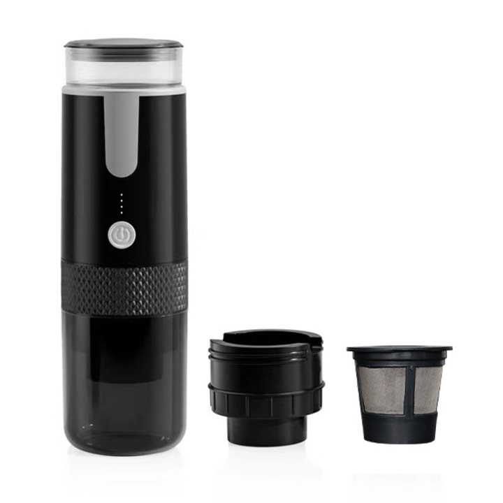 Espressor portabil 2-in-1, 170ml, compatibil cu cafea macinata si capsule, negru, ideal pentru acasa, birou si calatorii