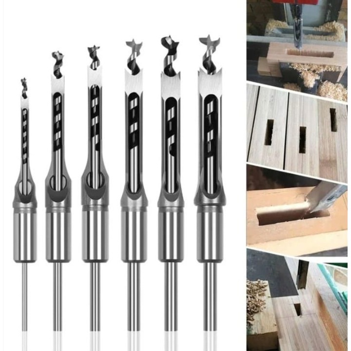 Set de 6 burghie patrate pentru lemn, unelte din otel, design de calitate superioara, argintiu