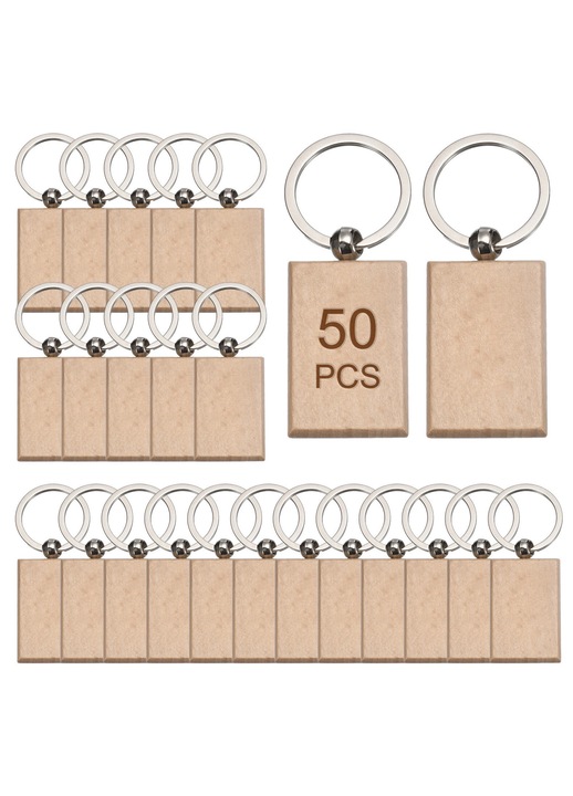 50 db fa kulcstartó készlet, 53x32mm, fém lánccal