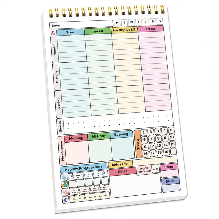 Caiet de notite A5 2026, 50 pagini, design simplu, gestionare a timpului, multicolor