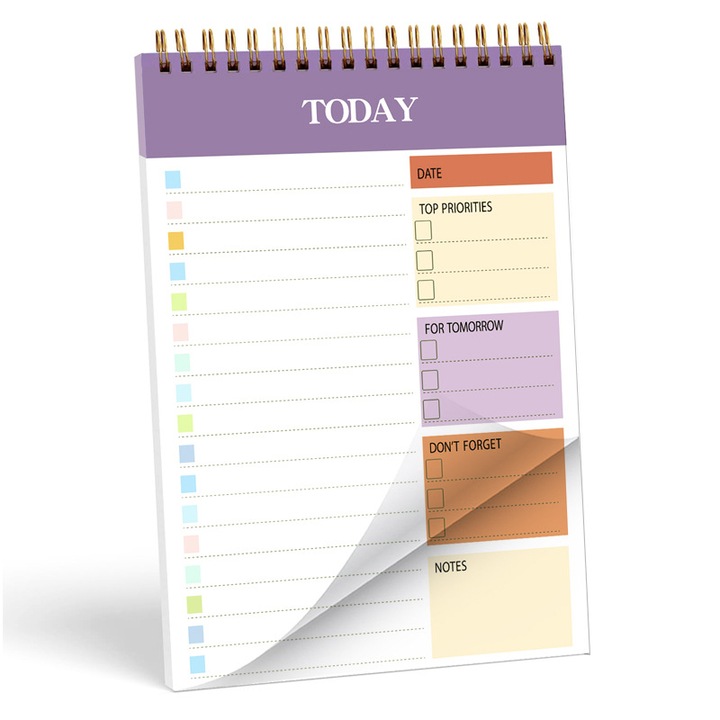 Agenda spiralata, minimalista, organizare sarcini, multicolor, compacta