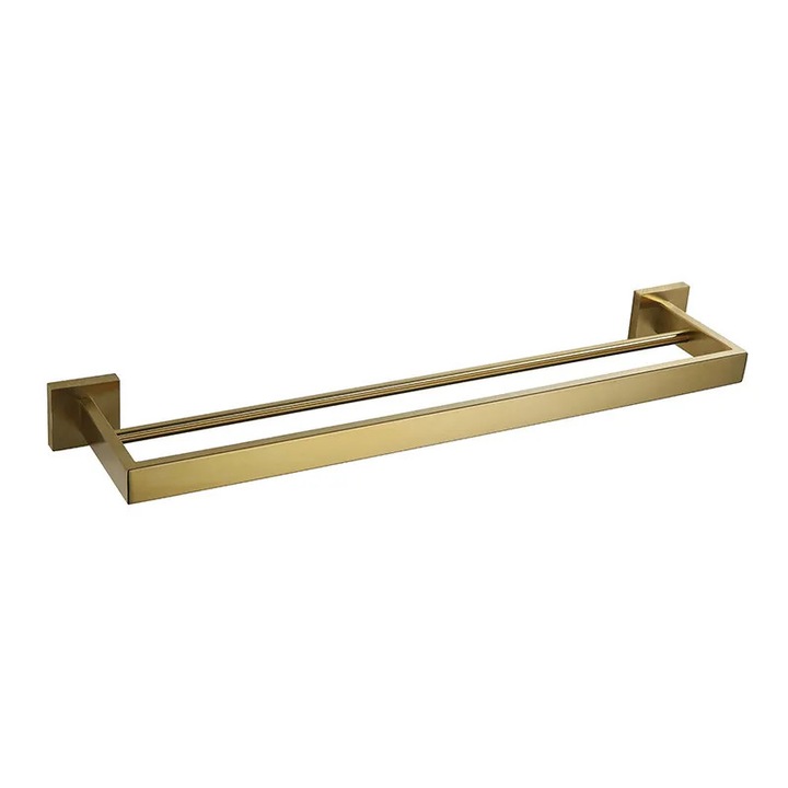 Suport de prosoape dublu de perete, 50cm, inox, auriu, set fara suruburi