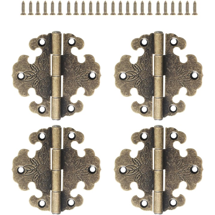 Balamale retro, set de 4 bucati, finisaj bronz antic, pentru usi din lemn si dulapuri