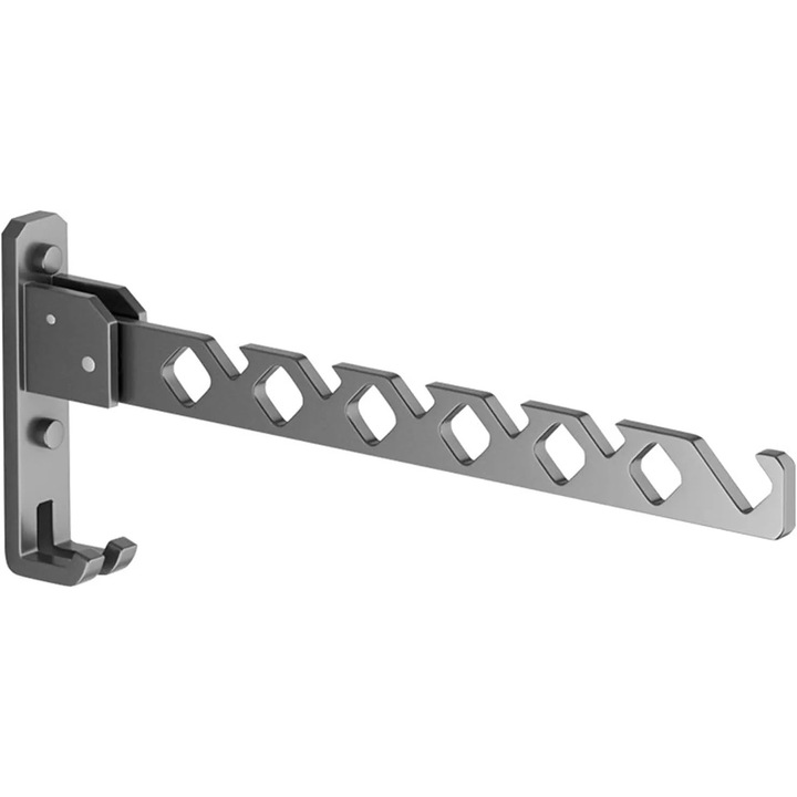 Uscator de rufe montat pe perete, design pliabil, aluminiu, negru, 34cm
