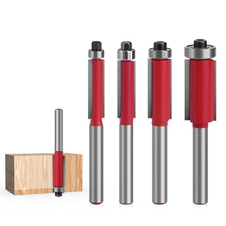 Set de 4 freze metalice pentru prelucrarea lemnului, 6mm, taiere si finisare, diametre 1/4, 5/16, 3/8, 1/2 inch