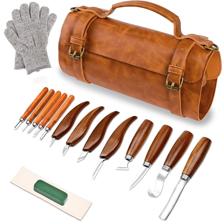 Set complet unelte de sculptura din lemn, ciocane si dalti, profesional