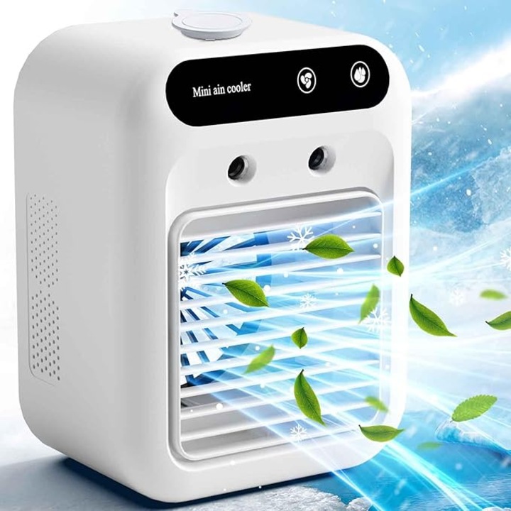 Aer conditionat portabil 3 in 1, racitor de aer mini, set dual de ceata, viteza puternica a ventilatorului, alb
