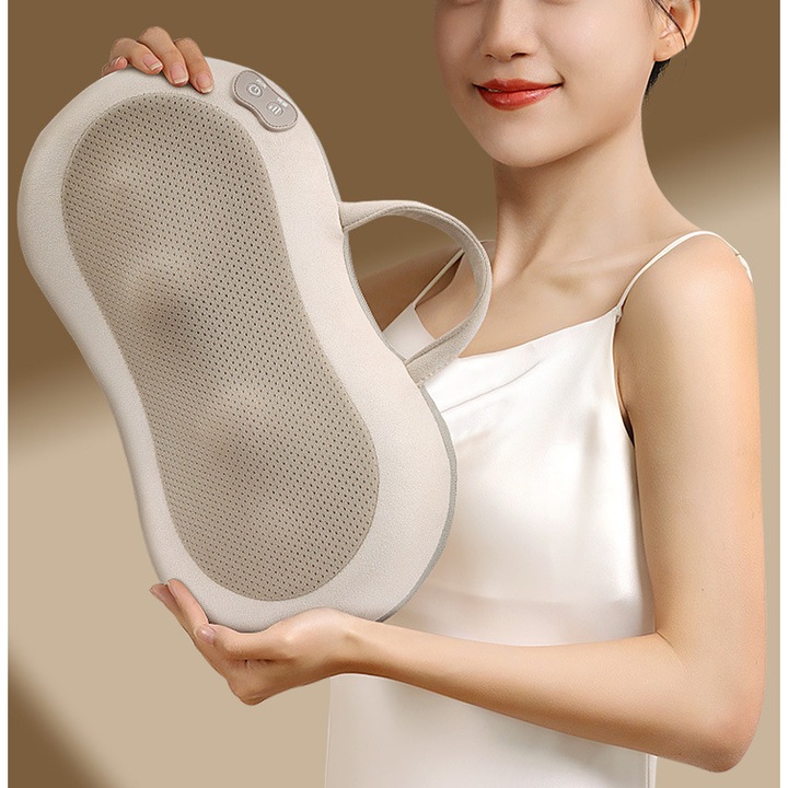 Pillow de masaj electric 3D, masaj profund, cu incalzire, ergonomic, multicolor