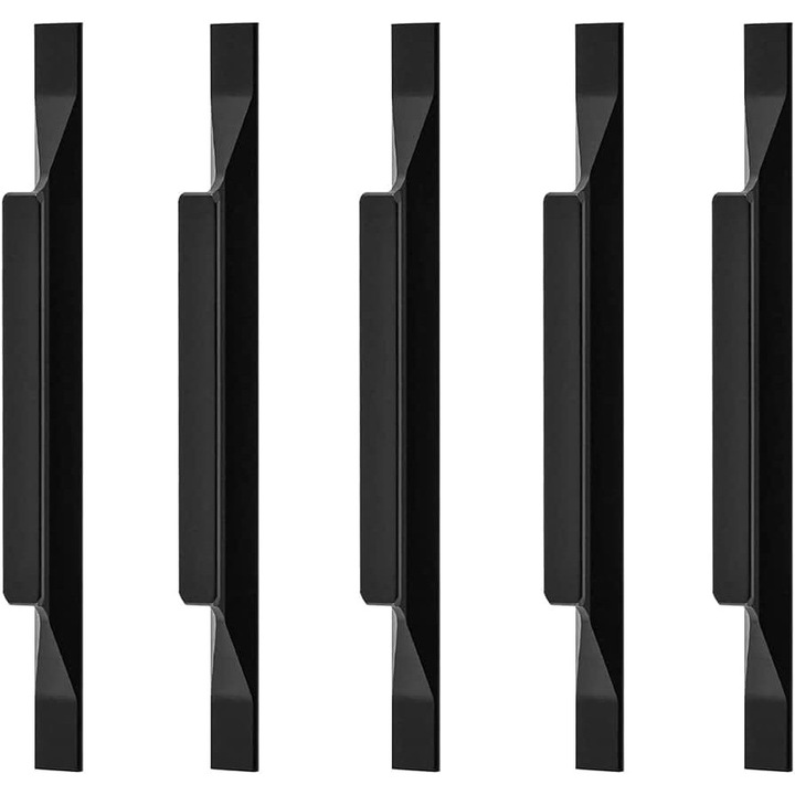 Set 10 manere din aliaj de aluminiu, 160x12x16mm, negru, distanta gauri 96mm