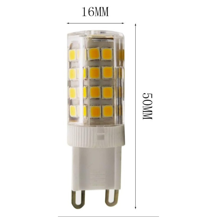 Becuri LED G9, 5W, lumina calda alba, set de 5 bucati, 16x50mm