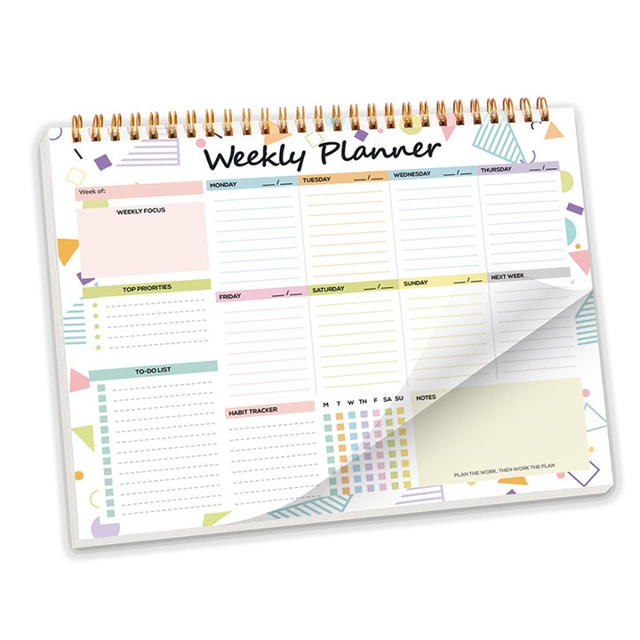 Agenda B5, planificator saptamanal, gestionare timp, management dieta, multicolor