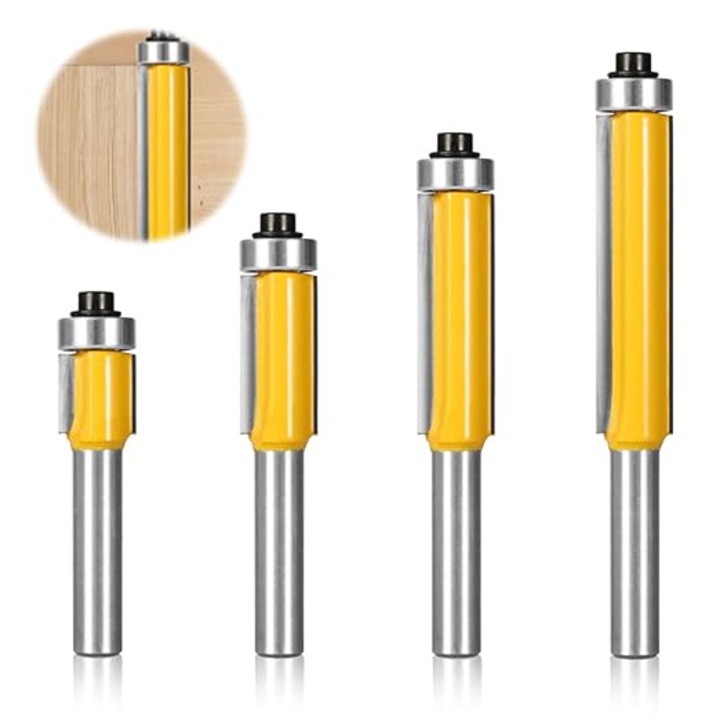 Set de 4 freze pentru prelucrarea lemnului, 8mm, cu rulmenti, dimensiuni 58.4x71.1x85.7x96.5mm