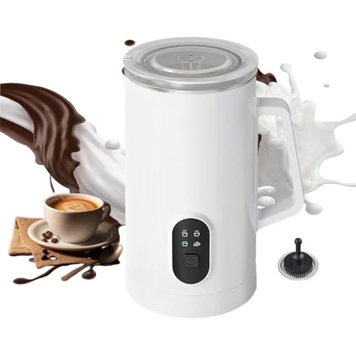 Frother electric pentru lapte, 4 in 1, 580ml, alb, cu functie de incalzire