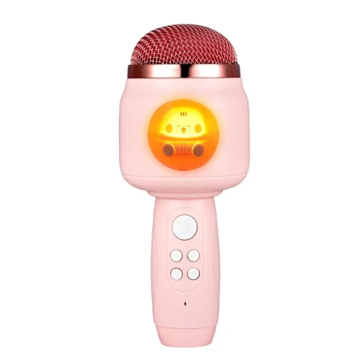 Gyermek karaoke mikrofon, 5 az 1-ben, hordozható, vezeték nélküli, LED világítással, aranyos design, 3-10 év