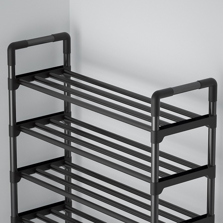 Cipősszekrény, háromszintes, kompakt design, fém, fekete