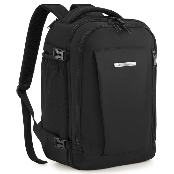 Rucsac voiaj, Zagatto ZG1132, Bagaj de mana 40x30x20 cm, Rucsac calatorie avion, Compatibil Wizz Air, Ryanair, Maner superior si lateral, Atasabil la valiza, Impermeabil, Capacitate 24L, Negru