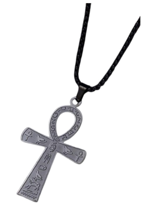 Colier metalic cu pandantiv Ankh, negru, inox, 60cm