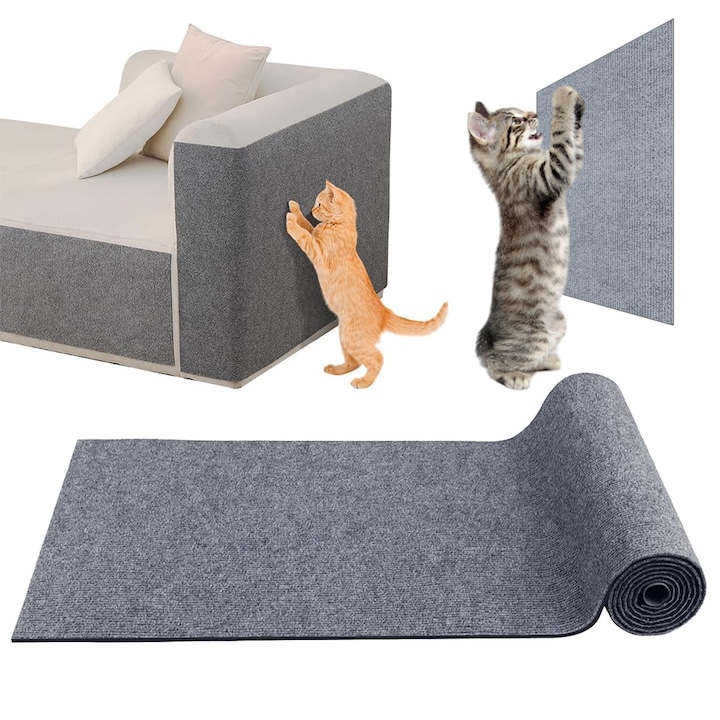 Juksun Covor de zgariat pentru pisici, Folie anti-zgarieturi pentru pisici 200x40cm, poliester 100%, autoadeziva, taiere personalizabila cu foarfeca, Protejeaza canapele, covoare, pereti, usi