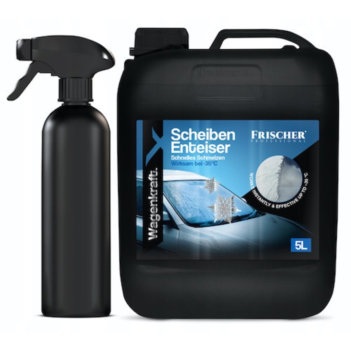 Degivrant geamuri auto, Frischer, 5l, Sticla pulverizatoare, Sigur pentru suprafete, Eficient la temperaturi scazute, Pana la -35°C, geamuri, oglinzi, faruri, alte elemente exterioare