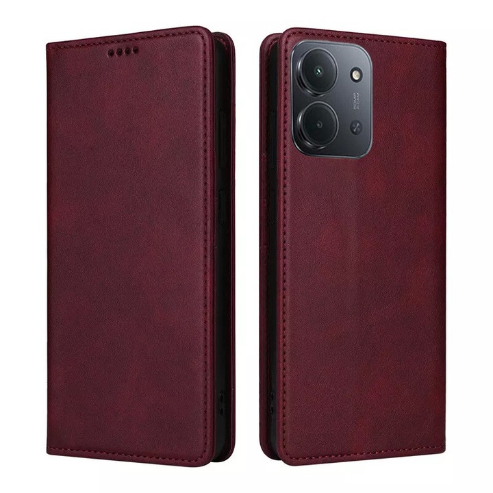 Husa pentru Xiaomi Redmi 15C 4G Daden® Flip Leather Deluxe, Antisoc, Inchidere magnetica, Buzunar card, Calitate Premium, Visiniu