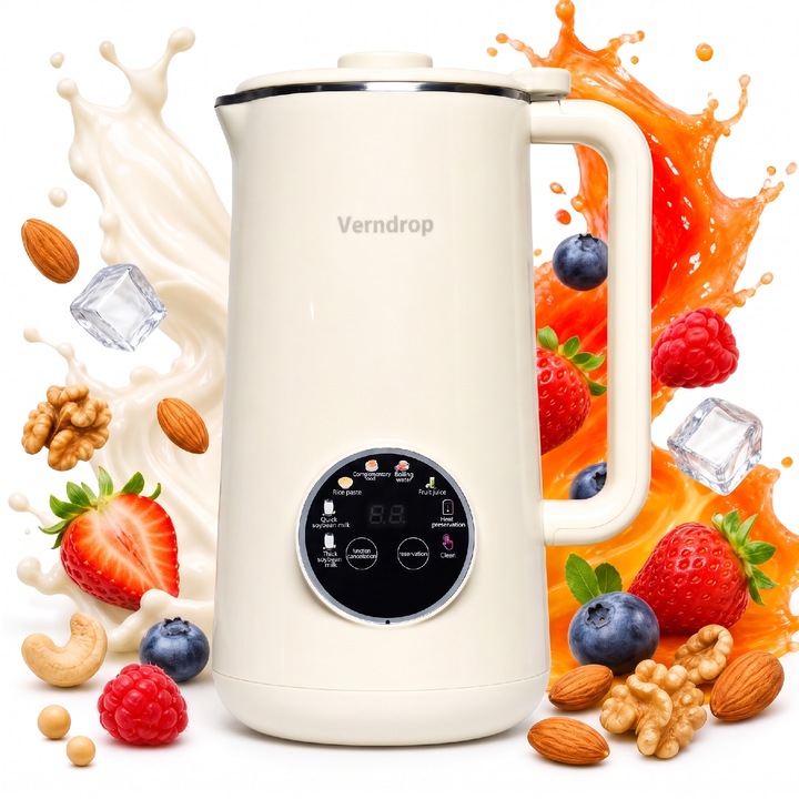 Többfunkciós turmixgép növényi tejhez és 9 az 1-ben, Kompakt 800ml Mini, 600W fűtés, 12H előbeállítás, 65°C-on tartás, Szójatej készítő, Öntisztító, Hordozható konyhai és turmixgép, 304 rozsdamentes acél