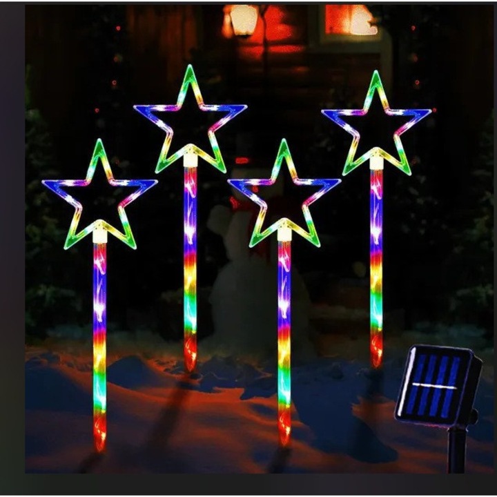 Lumina solara decorativa de Craciun, set 1-5 stele, rezistenta la intemperii, pentru interior si exterior