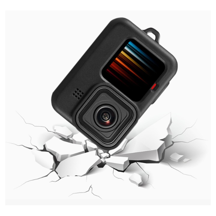 Силиконов калъф за екшън камера GoPro 10/9, пълна защита, черен, с капачка за обектив, комплект с връзка