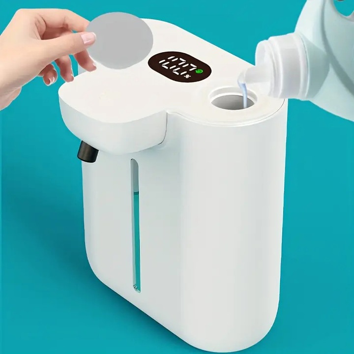 Dispenser automat de dezinfectant pentru maini, alb si negru, cu incarcare USB, montabil pe perete, functie de oprire automata, 500mAh