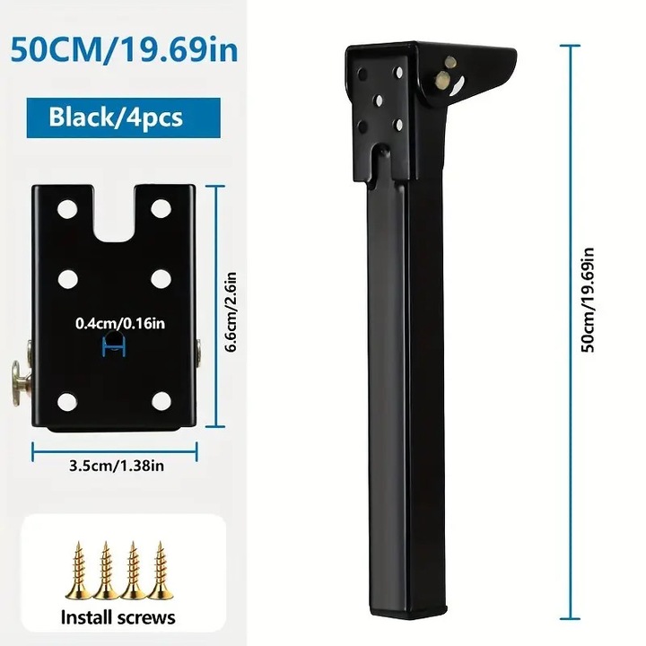 Picioare de masa metalice pliabile, 50cm, set, rezistente la rugina, cu picioruse antiderapante