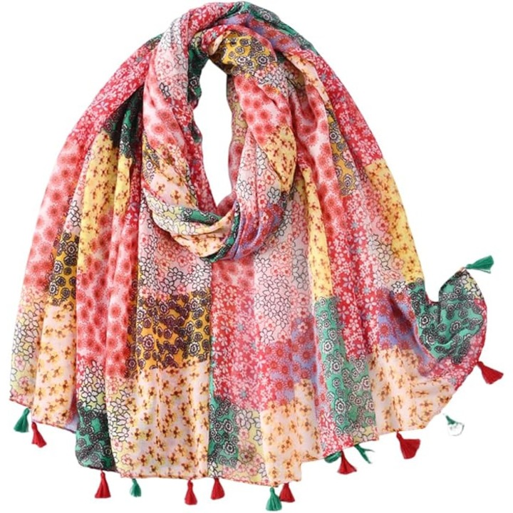 Esarfa dama, 85x180cm, bumbac premium + viscoza, multicolor, pentru ocazii speciale