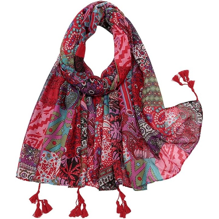 Esarfa dama, 85x180cm, bumbac premium, viscoza, multicolor, pentru ocazii speciale