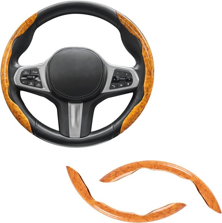 Husa volan auto, ultra-subtire, antiderapant, mahon auriu, design universal