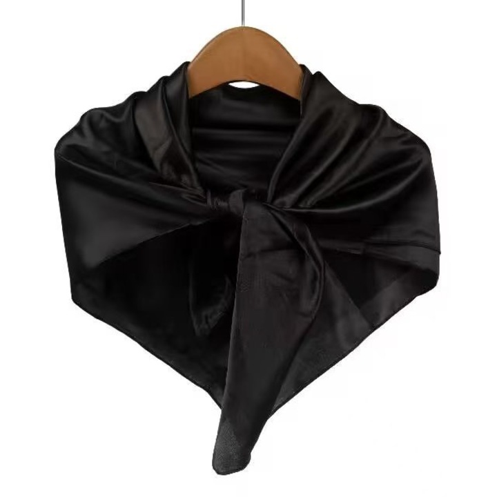Esarfa dama satin 90x90cm neagra, design subtire, versatila