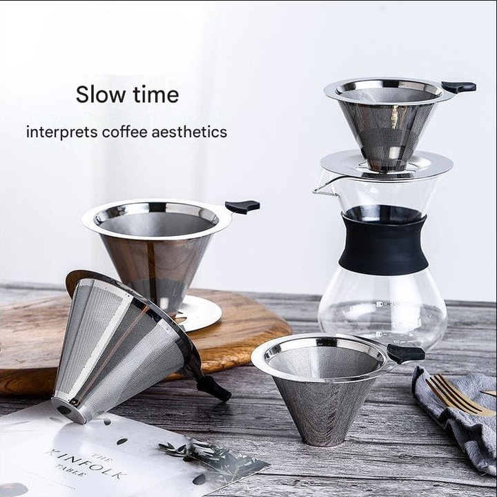 Filtru de cafea din otel inoxidabil, cu baza, fara hartie, pentru preparare cafea, 304, usor de curatat