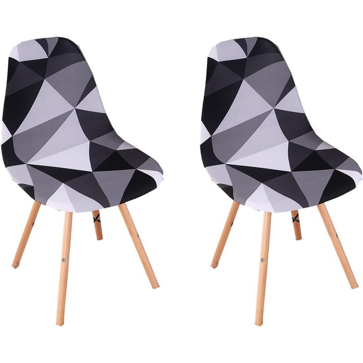 Huse scaune, elastic, universale, 2 bucati, triunghiuri negre, dimensiuni 15.5-19 inch x 17.5-20.5 inch