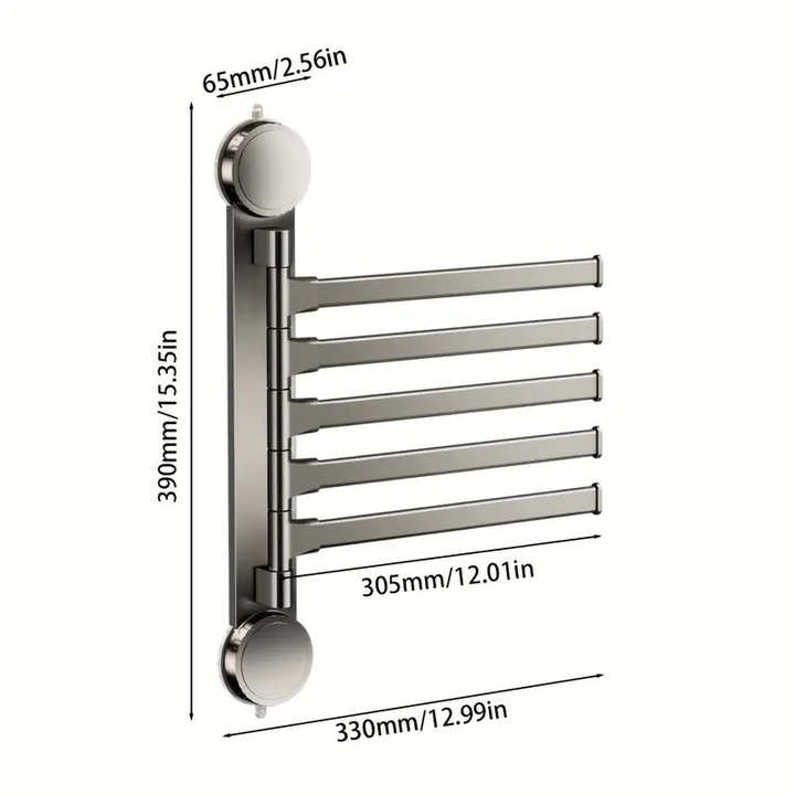 Suport pentru prosoape din aliaj de aluminiu, design pliabil, finisaj negru elegant, instalare cu ventuze, 1 bucata