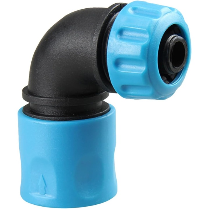 Mufa de gradina 1/2 inch, conector rapid, cot 90 grade, pentru furtun de 12-13mm, din plastic ABS