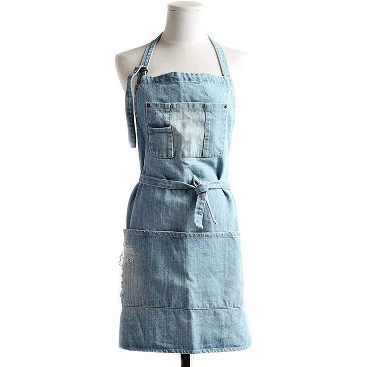 Sort de bucatarie din denim de bumbac, cu 5 buzunare, pentru barbati si femei, stilat, multicolor