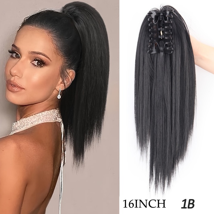 Par sintetic jumatate sus, coada de cal tip cascade, negru, accesoriu pentru par