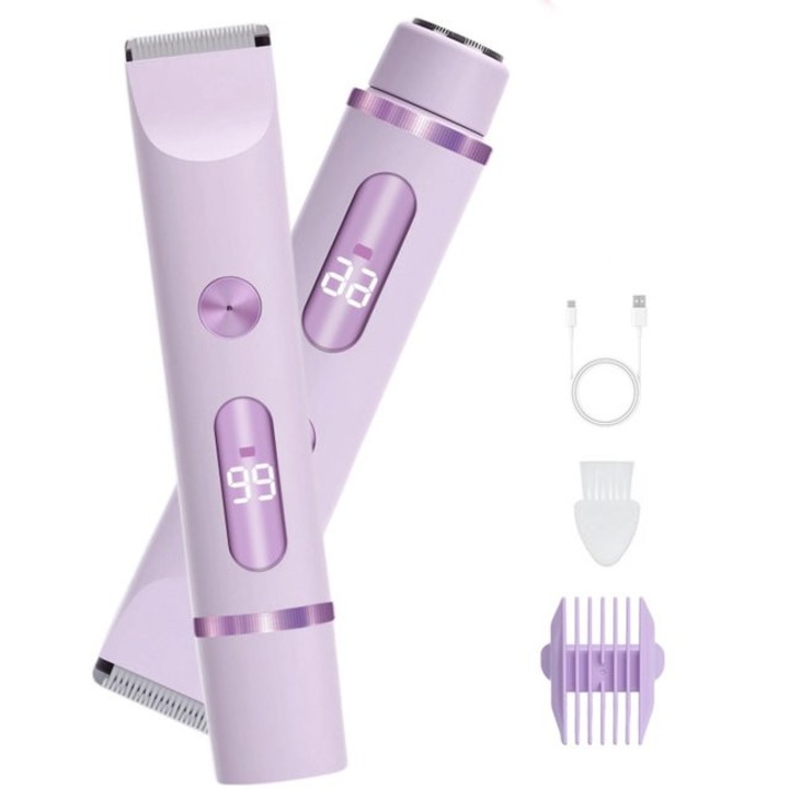 Epilator electric pentru femei, 2 in 1, impermeabil, violet, cu cap de ras curbat, incarcare Type-C