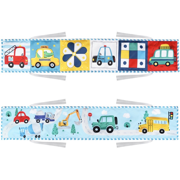 Carte senzoriala colorata pentru bebelusi, 12 modele, jucarie interactiva, 0-6 luni, cu 4 sfori de prindere