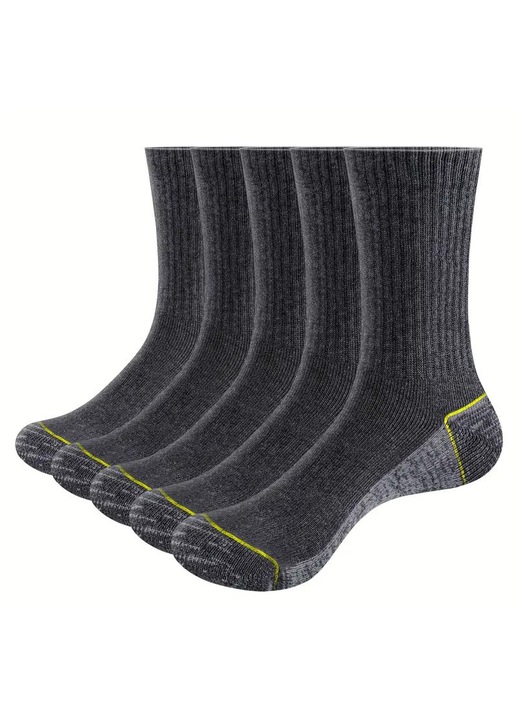 Set de 5 perechi sosete barbati din bumbac cu perna de terry, gri, calduroase, medii