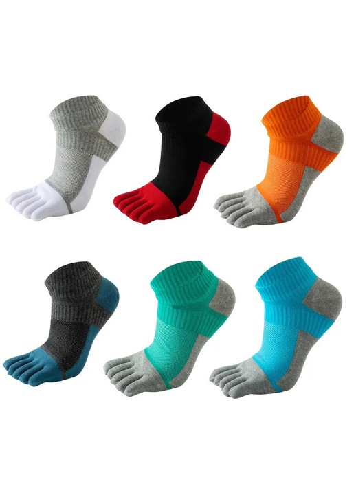 Set de 6 perechi sosete barbati, design deschis, din plasa respirabila, amestec de bumbac, multicolor