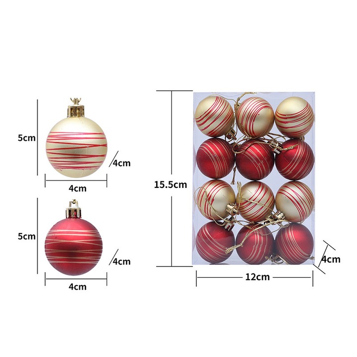 Set globuri de Craciun, 12 bucati, 4cm, electroplatate si pictate, cutie cadou